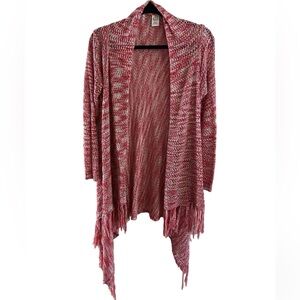 Krazy Kat Pink Knitted Asymmetrical Fringe Open Cardigan